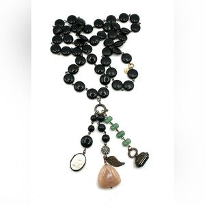 David Aubrey Black Beaded Charm Statement Necklace